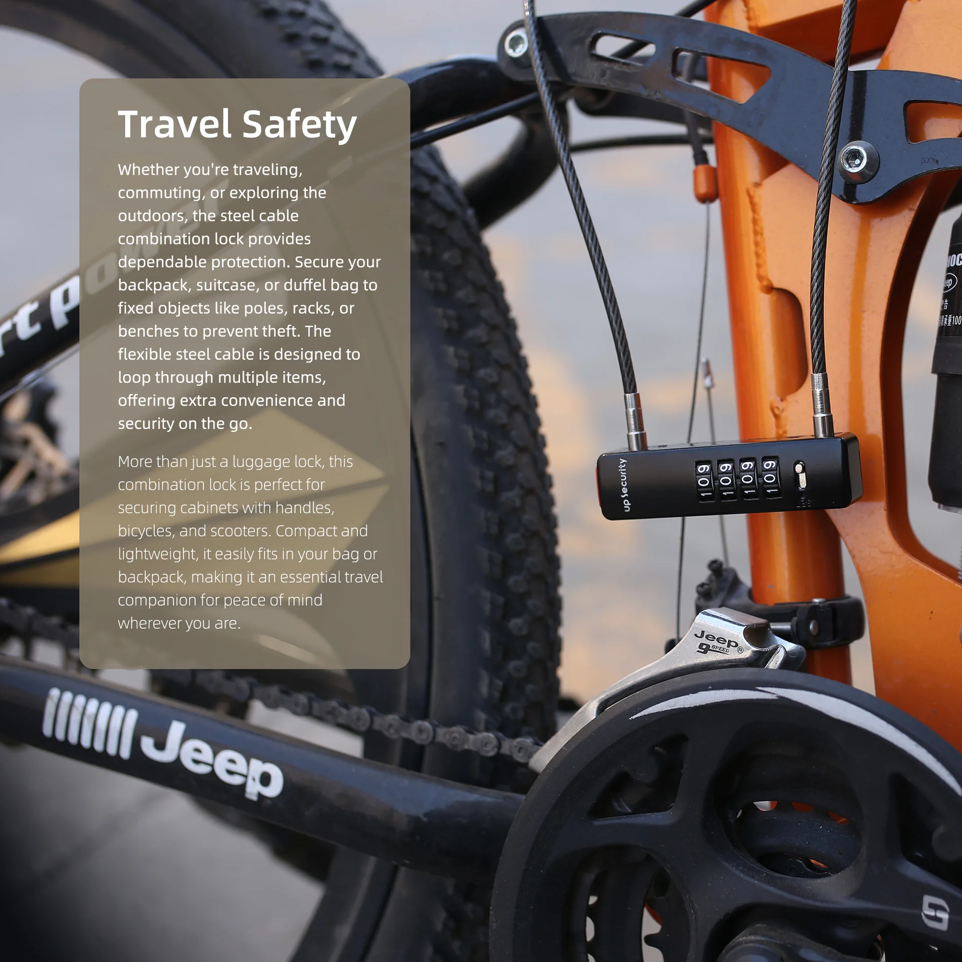 قطر السلك سميك سلك حبل قفل دفع قضيب قفل مجمع رقمي متعدد الأغراض، خوذة دراجة مضادة للسرقة