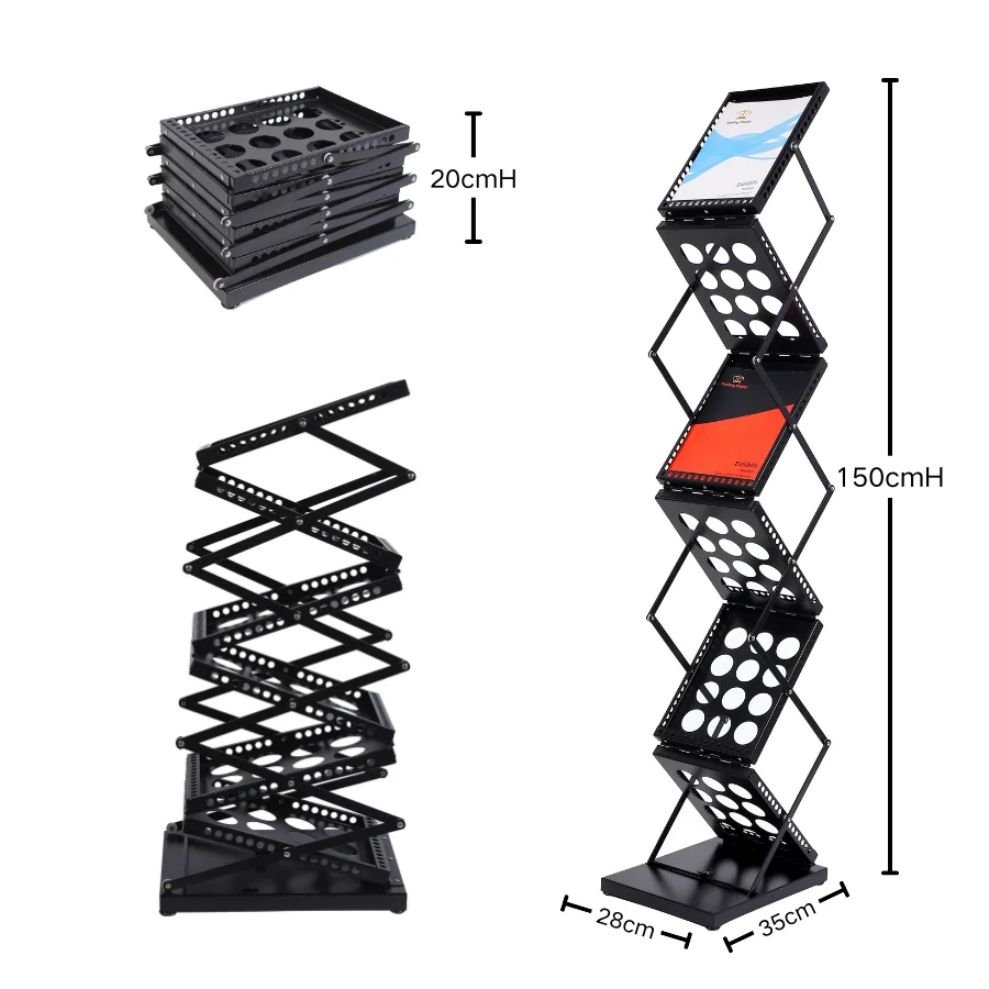 Custom Modern Double-Sided A4 File Organizer Collapsible Metal Shelf For Books, Papers And Brochures Portable Display Stand