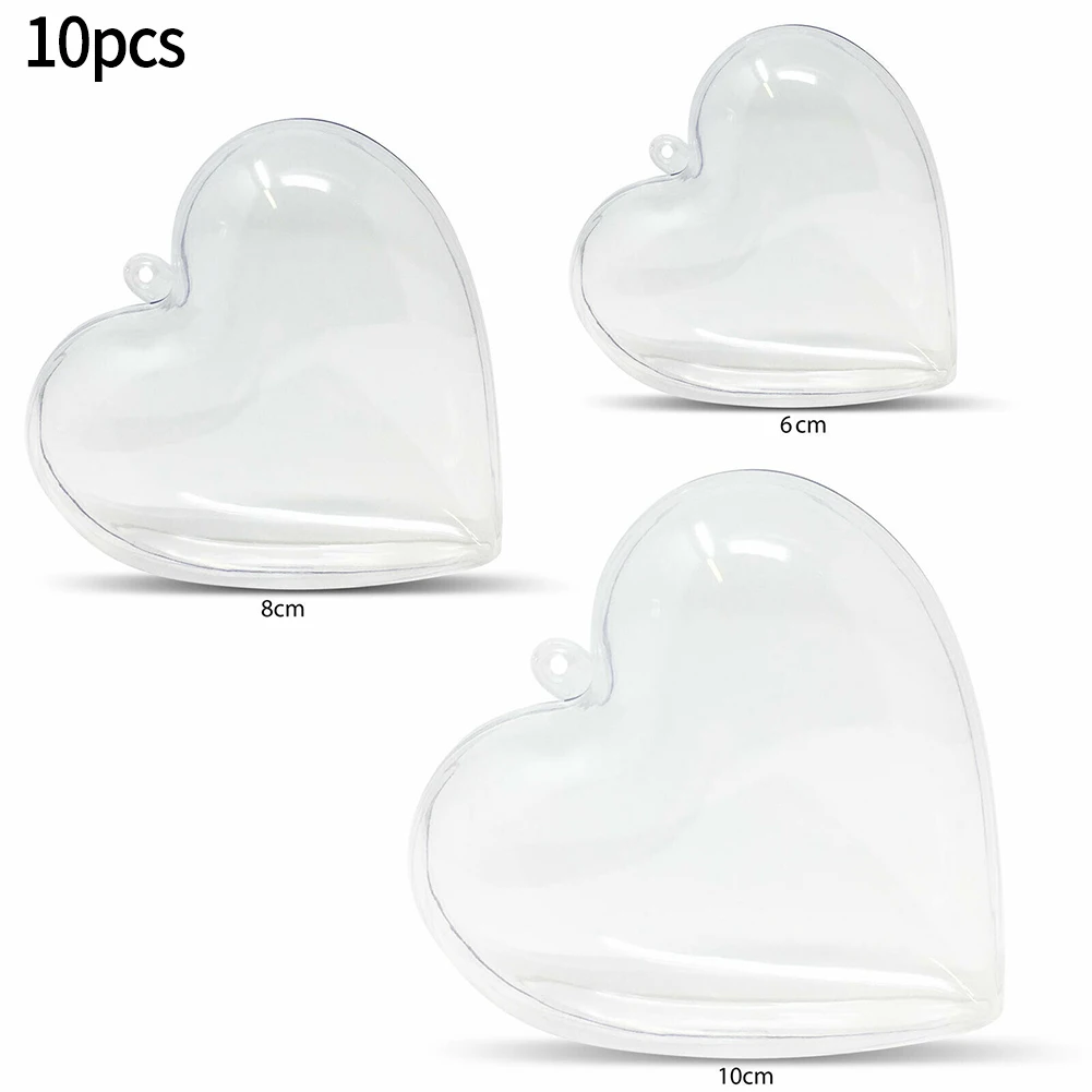 10pc 6/8/10cm Clear Fillable Heart Baubles Christmas Decoration Ball Pendant Wedding Favours Xmas Party Home Hanging Decoration