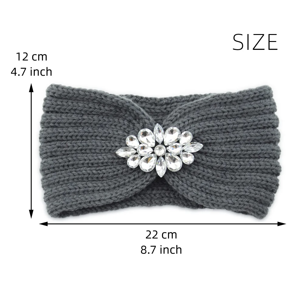 Elegant Women Rhinestone Knitted Hair Bands Ear Protection Headband Head Cover Face Washing Exercise Yoga Warm Wool Headwrap