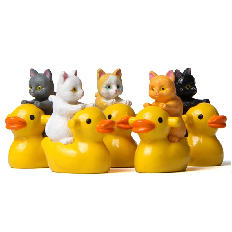 Cute Cat Little Yellow Duck Stool Model Cartoon Kitten Figures Miniatures Fairy Garden Decor Dollhouse Collection Toys for Baby