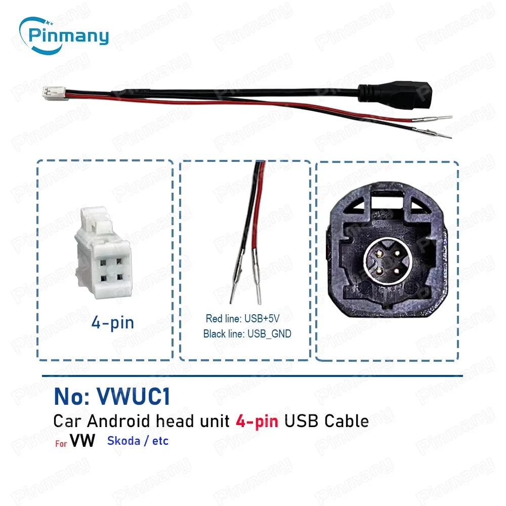 Car Radio Audio Connector VWUC1 4 Pin USB Wire Harness Adapter for VW Golf 7 Bore Touran Teramont Tiguan Skoda Octavia Superb