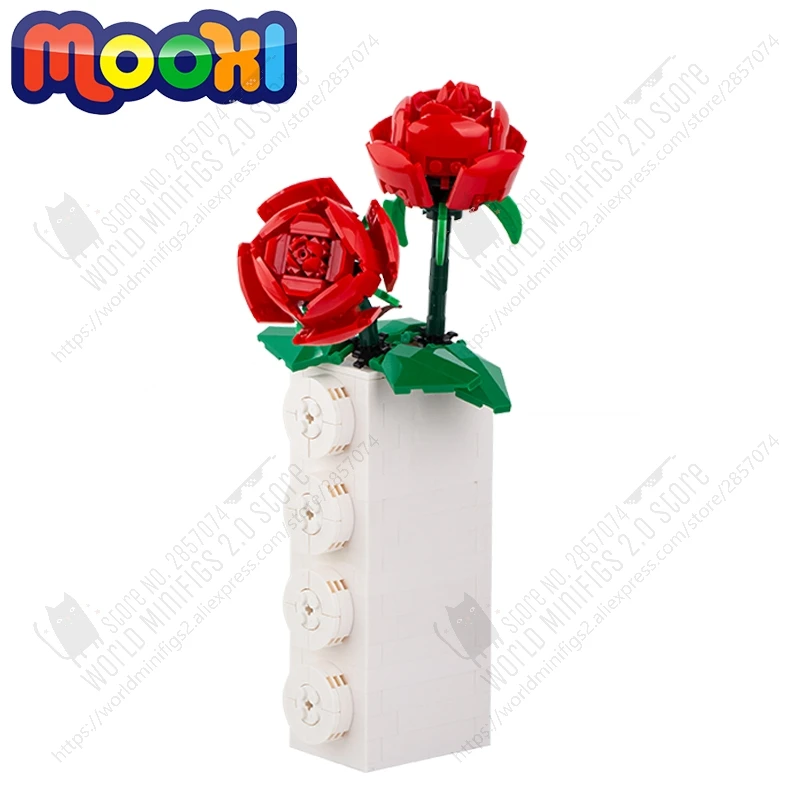 MOC0034 DIY White Vase Buiding Blocks Creative Series Bouquet Of Flowers Plants Decoration Bricks MOC Assemble Toys For Children