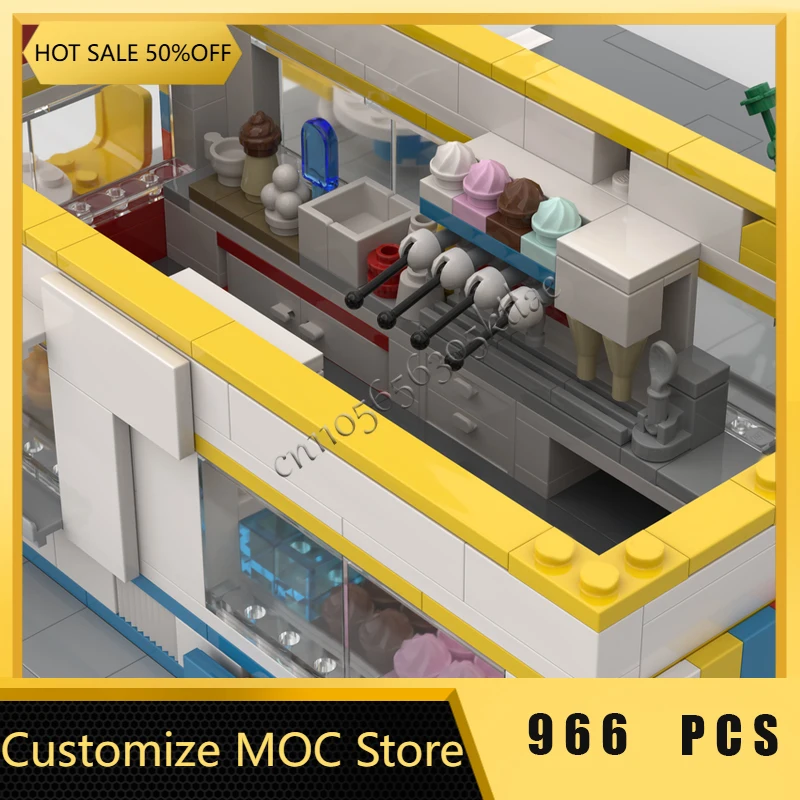 Novo 966 pçs personalizar mr chill sorvete loja arquitetura medieval moc bloco de construção modelo tecnologia crianças presentes festival