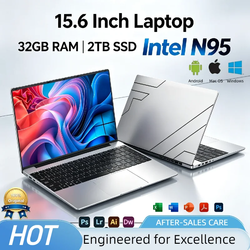 Intel Core N95 15.6 Inch Gaming Laptop 32GB RAM 2TB SSD Fingerprint Unlock WiFi 6 4K Ultrabook Pro Max Turbo