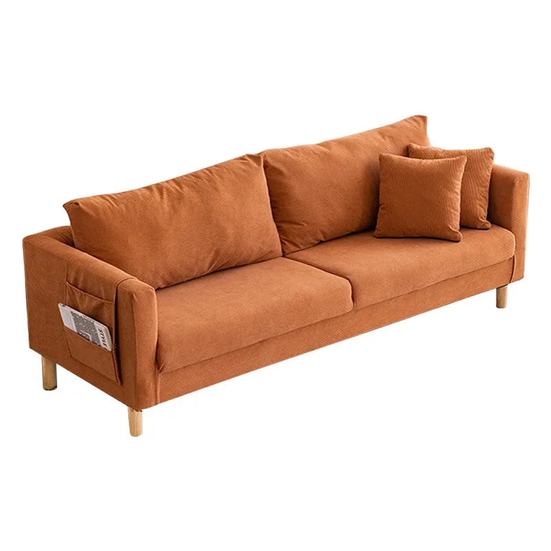 Small bedroom apartment rental sofa, double solid wood flannel sofa, custom light luxury living room double sofa