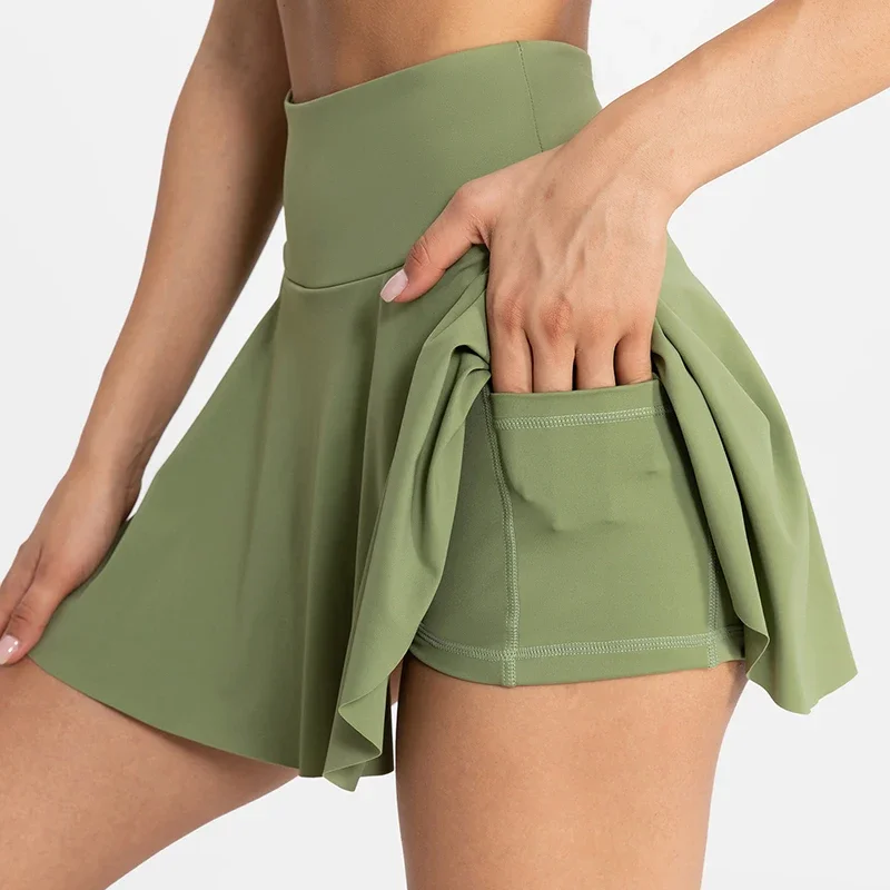 

Women Tennis Skirt Sport Golf Ruffled Skirt With Shorts Fake Two Pieces Fitness Golf Wear High Waist Breathable Dance Yoga Skort