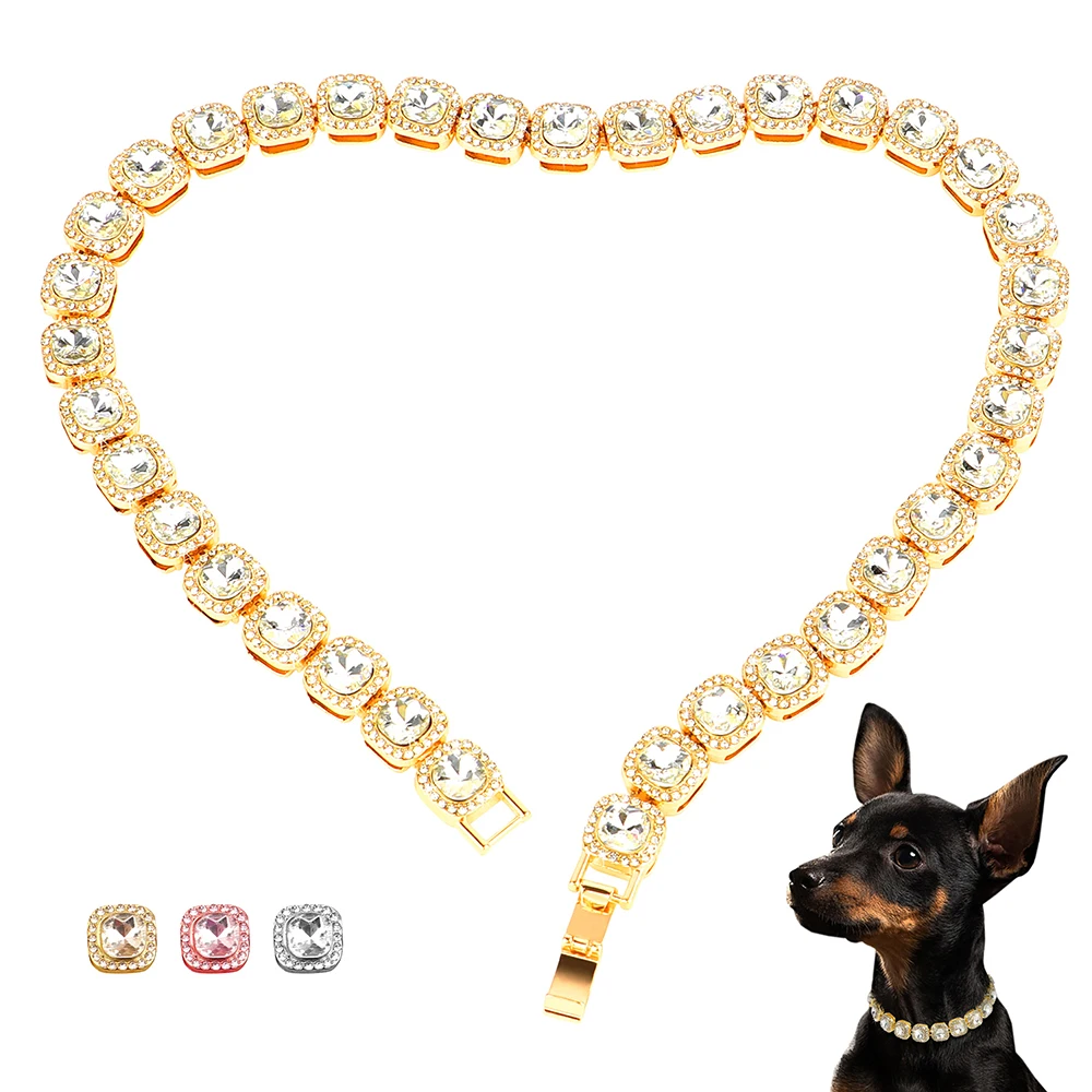 Luxury Pet Necklace Cat Dog Collar With Diamond Bling Jewelry Metal Crystal Rhinestone Dogs Cats Chihuahua Collars Supplies