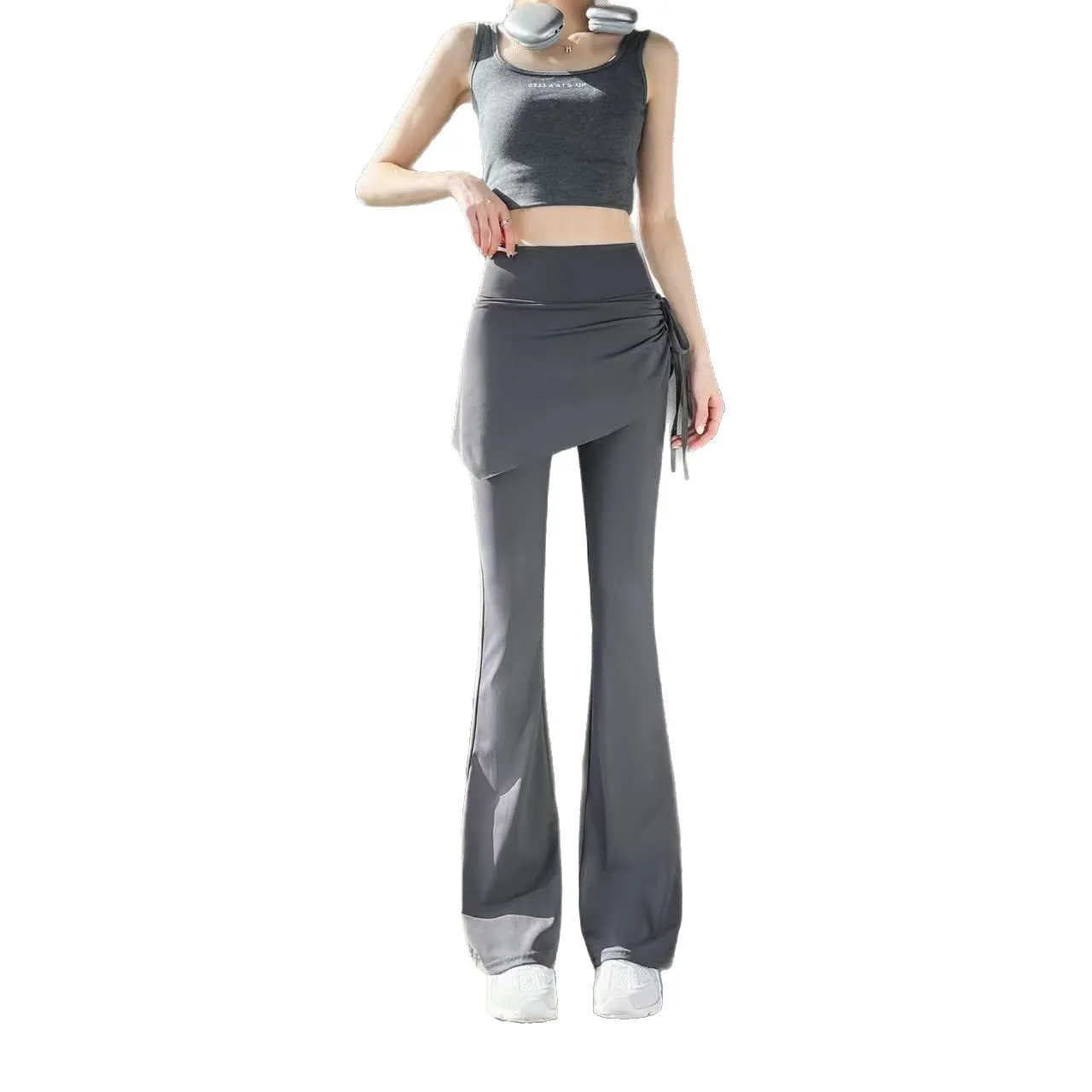 2025 New Drawstring Micro-flared Pants High Waist and Thin Sports Micro-pull Pants Skirt