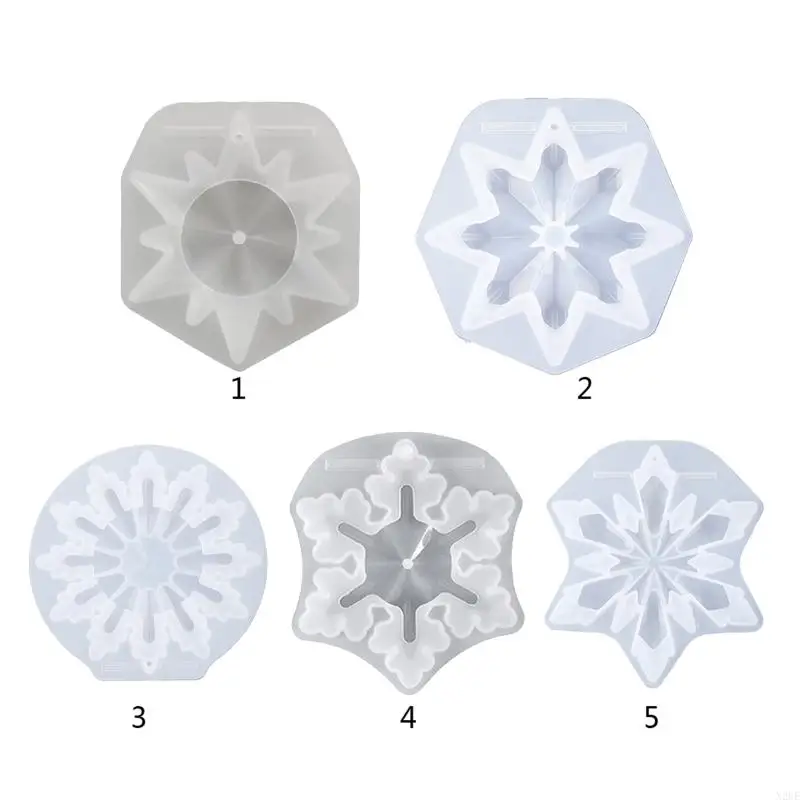 N2UE DIY Xmas Ornaments Crystal Epoxy Resin Mold Christmas Pendant Resin Mold 3D Mirror Snowflake Flexible Silicone Mold