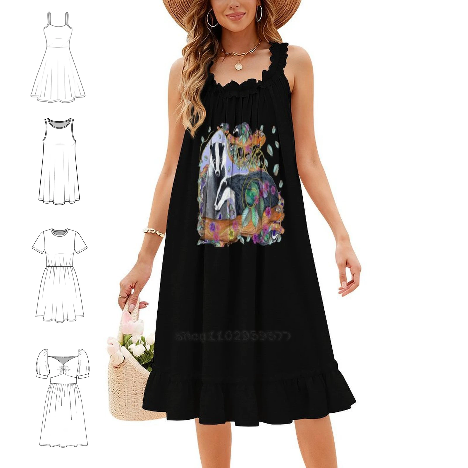 Badger Love ( On Black ) Sweetheart Neckline Dress Elegant Summer Party Dress For Women Badgers Badger Animals Wildlife Wild