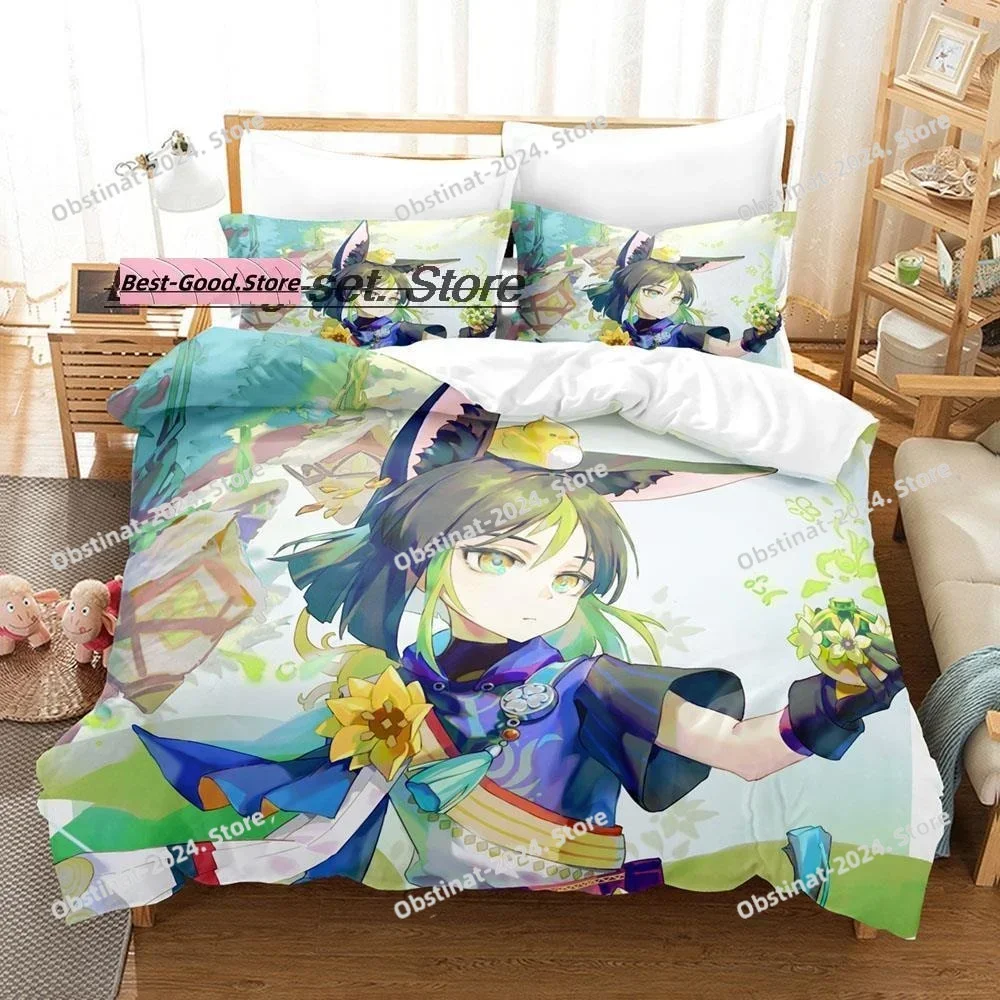 

Kawaii Genshin Impact Tighnari Bedding Set Printed single Comforter Quilt Duvet Cover Pillow Case 3 Pieces Sets Kids Adult Size