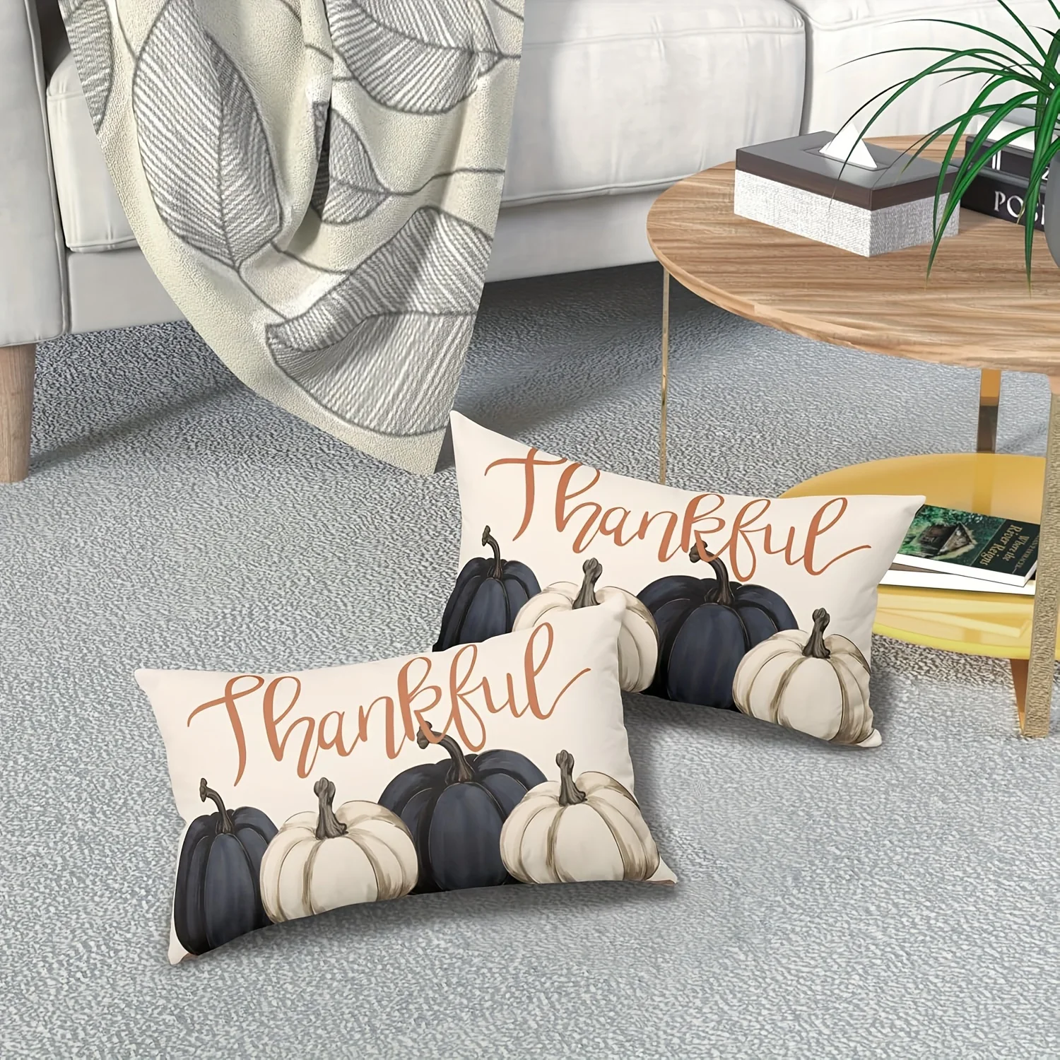 2D FLAT-2pcs Thankful Pumpkin Fall Throw Pillow Covers Pillowcase sofa cushion cover family bedroom room decoration
