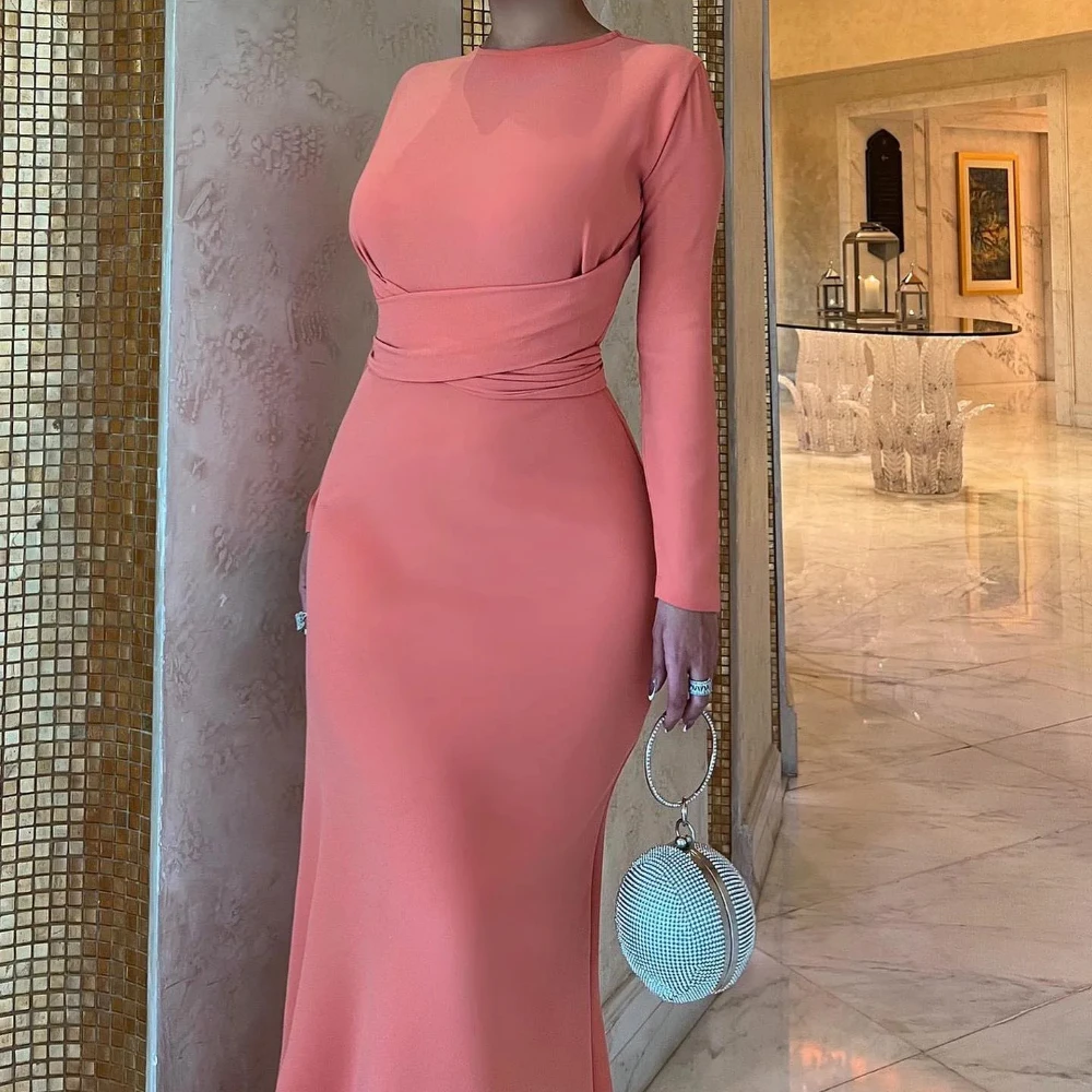 فستان حورية البحر أم العروس للنساء برقبة دائرية وأكمام طويلة فستان زفاف ضيف طول الأرض فستان سهرة أنيق مخصص