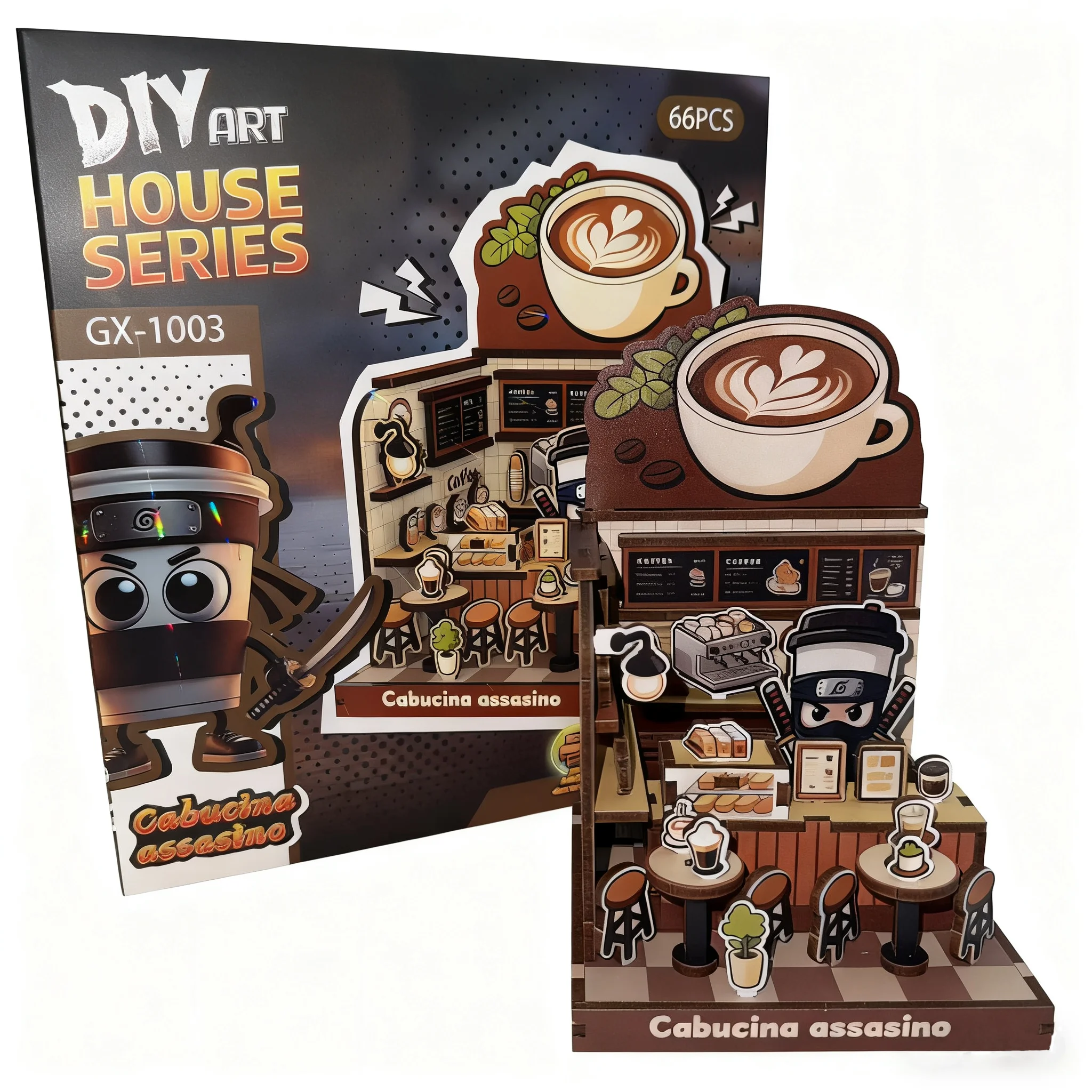 DIY 3D 木製パズル アニメハウス ミニチュアボックス 組み立てモデル構築キット 木製クラフトギフト 家族装飾 Tralalero Tralala