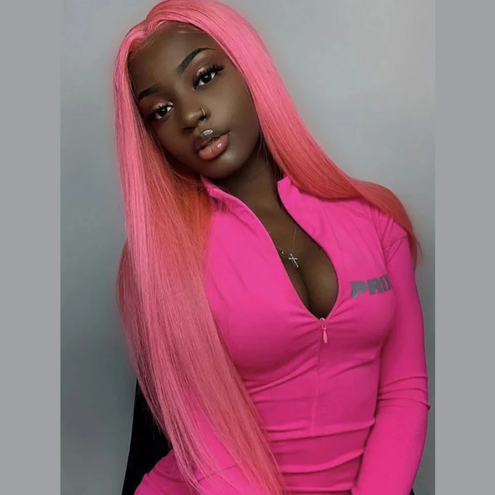 Hot Pink Colored Silky Straight Human Hair 13x6 Hd Lace Frontal Wigs For Women Pre Plucked Hairline Brazilian Hair Wigs Original