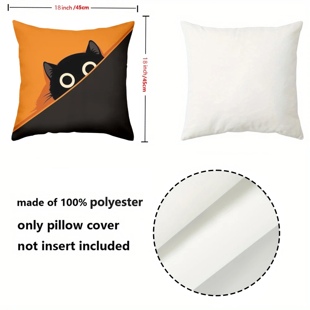 Cute Black Cat Pattern Orange And Black Throw Pillows Polyester pillowcase, sofa decorative cushion cov Headboard Pillow - view 6