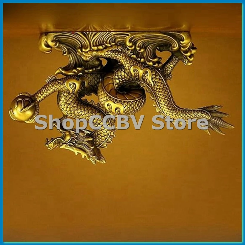 Brass Chinese Feng Shui Dragon Statue Sculpture Home Office Tabletop Ornaments for Wealth and Success Good Lucky Gifts-A50M