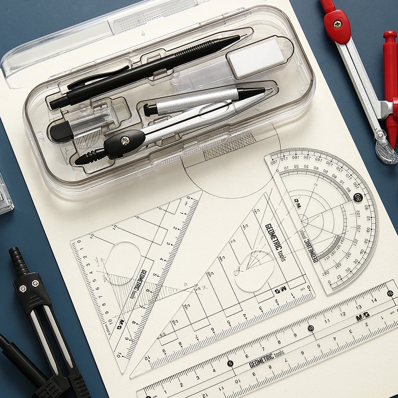 M&G Compass Set Ruler Measurement Set Learning Professional Multifunctional Drawing Tool Set Ruler and Ruler 8-pcs Set