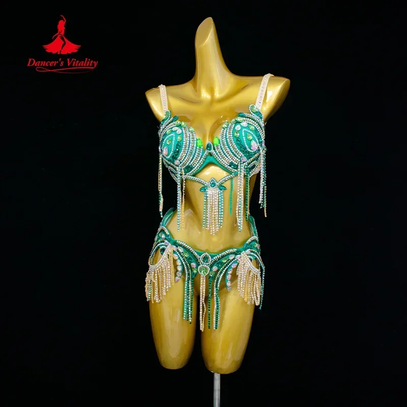 

BellyDance Performance Set Customize High-end Luxury Rhinestone Fringe Bra and Belt Women's Oriental Dance Competition Outfit