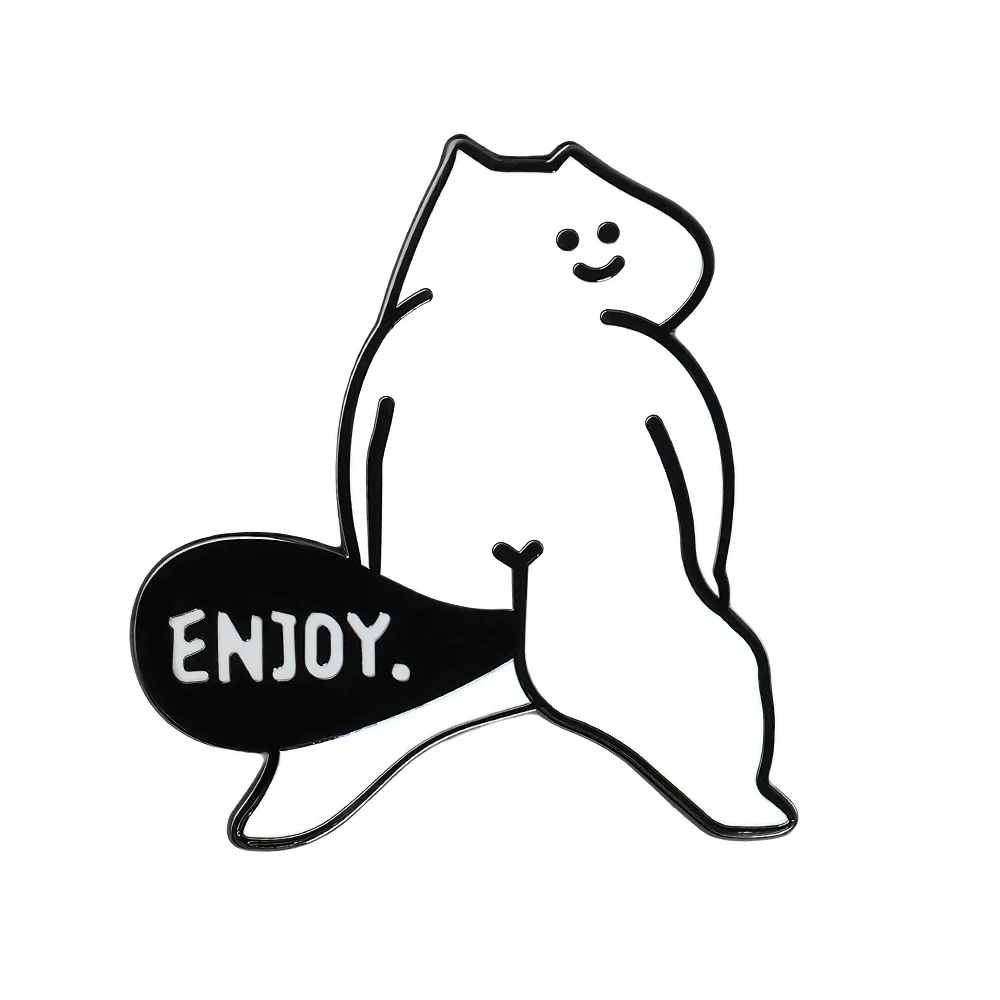 Cute Farting Cat Enamel Pin Smelly Cat Badge Enjoy Brooch Funny Abstract Animal Pin Novelty Jewelry Accessories