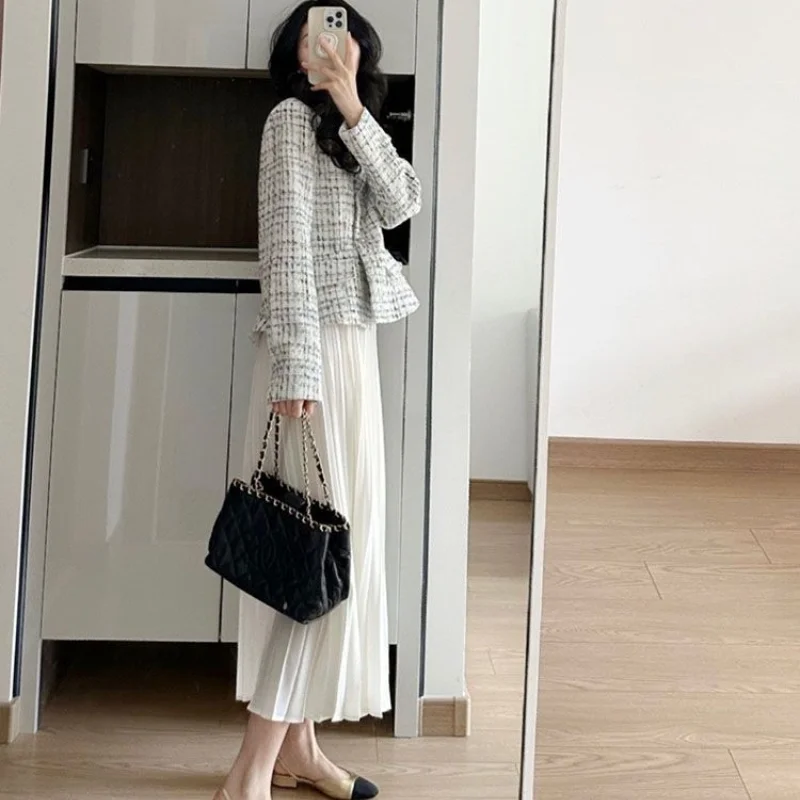 Gentle Fashion Light Mature Style Set For Women's Spring/Autumn Celebrity Little Fragrant Wind Coat High Waist Skirt Outfits