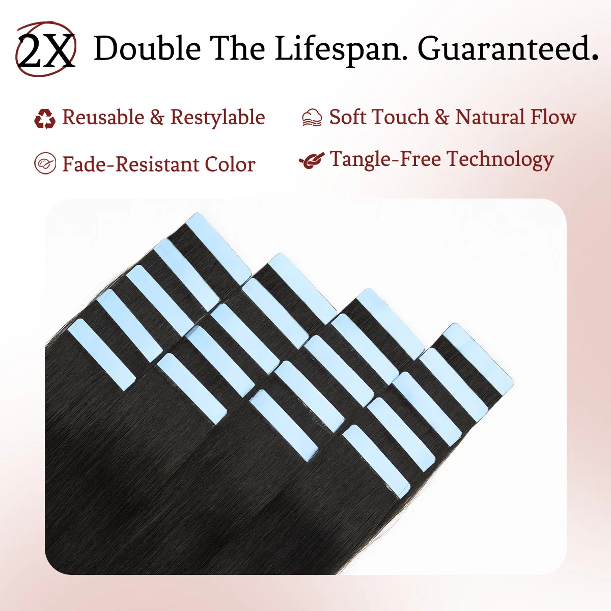 LOVELINE طبيعي أسود مستقيم شعر بشري لعذراء الشريط Ins سلس بولي PU الجلد لحمة الشريط على الشعر 14-22 بوصة 20 قطعة/الحزمة للنساء