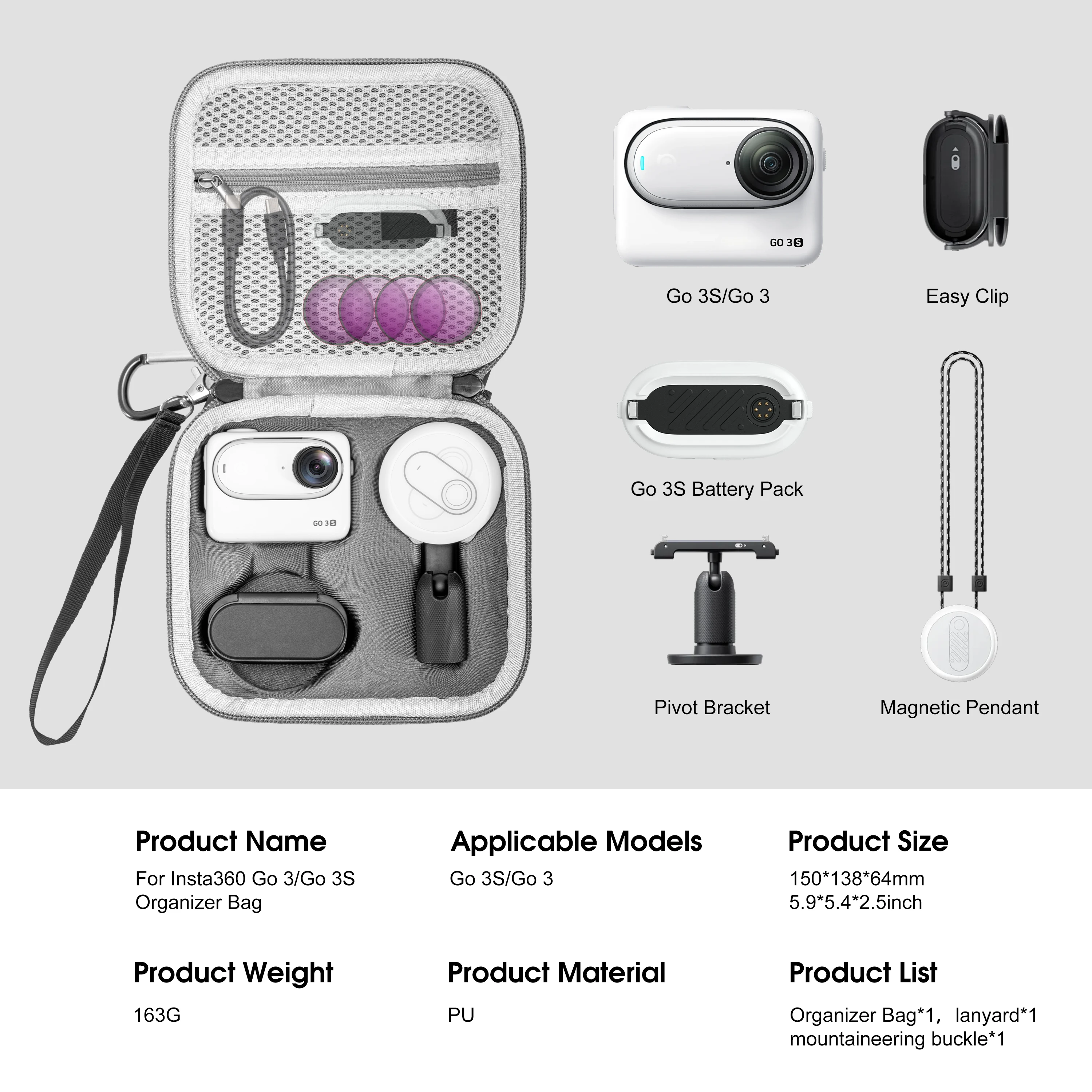 Mini Protective Travel Case Compatible for Insta 360 GO 3 Ac