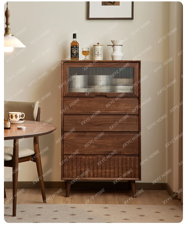 

SSNorth black walnut TV side cabinet simplicity, home living room creative locker