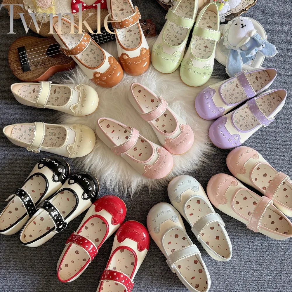 Sweet Lolita Flats Women Kawaii Summer Embroidered Wide Toe Cute Japanese Mary Janes Ballerina Slip On Shoes