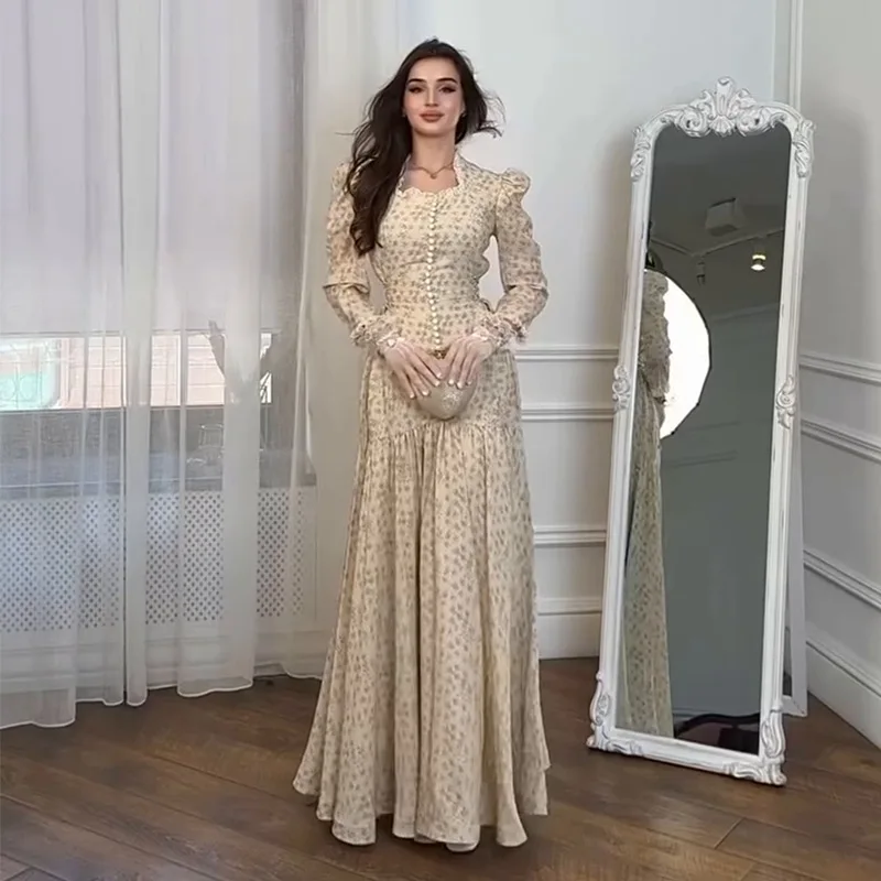 

Женское платье с цветочным принтом, приталенное, на одной пуговице, с длинным рукавом, новинка 2025 года, весенняя коллекция, утепленное