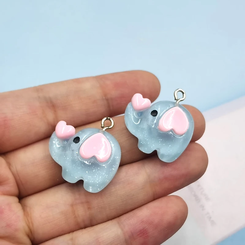 10Pcs Kawaii Animals Heart Elephant Resin Pendants Charms For Earring Findings Charm DIY Jewelry Making Accessories C1051