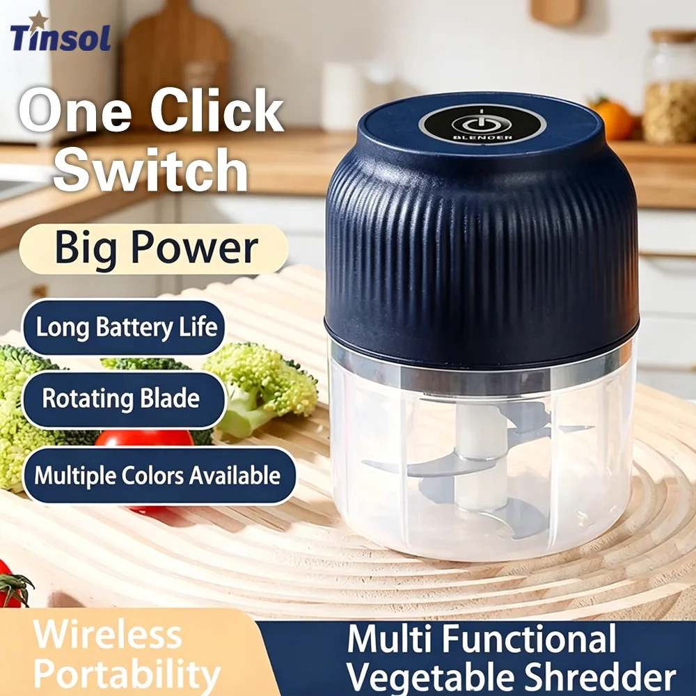 TINSOL - Picadora de Ajo Eléctrica Inalámbrica Mini de 250 ml, Picadora de Verduras Recargable por USB, Molinillo de Ajo, Picadora de Alimentos para Cocina