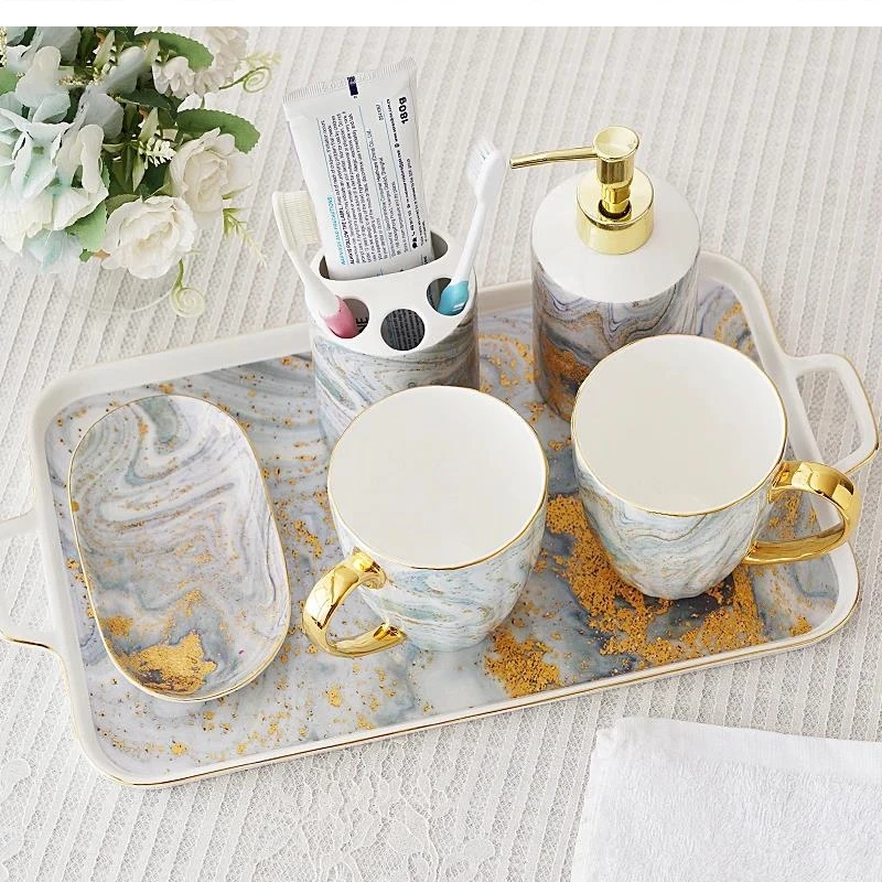 European light luxury ceramic bathroom five-piece household washing set toothbrush holder high-end decorative