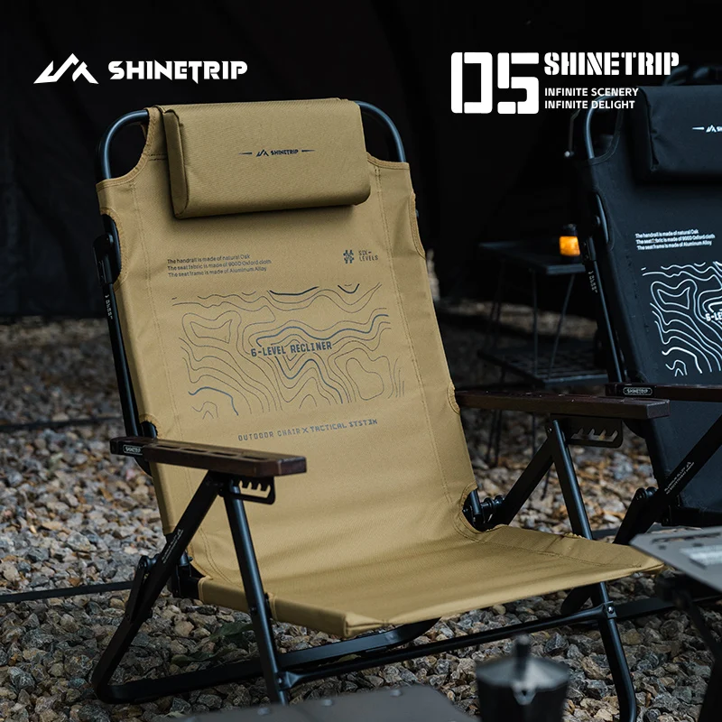 Oversized Wide Camping Recliner ShineTrip 6-Position Adjustable Aluminum Alloy Portable Folding Chair with Removable Headrest