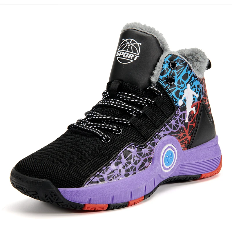 

Брендовые зимние детские баскетбольные кроссовки, плюшевые теплые баскетбольные кроссовки для мальчиков, уличные нескользящие кроссовки для корзины, высокие туфли для девочек
