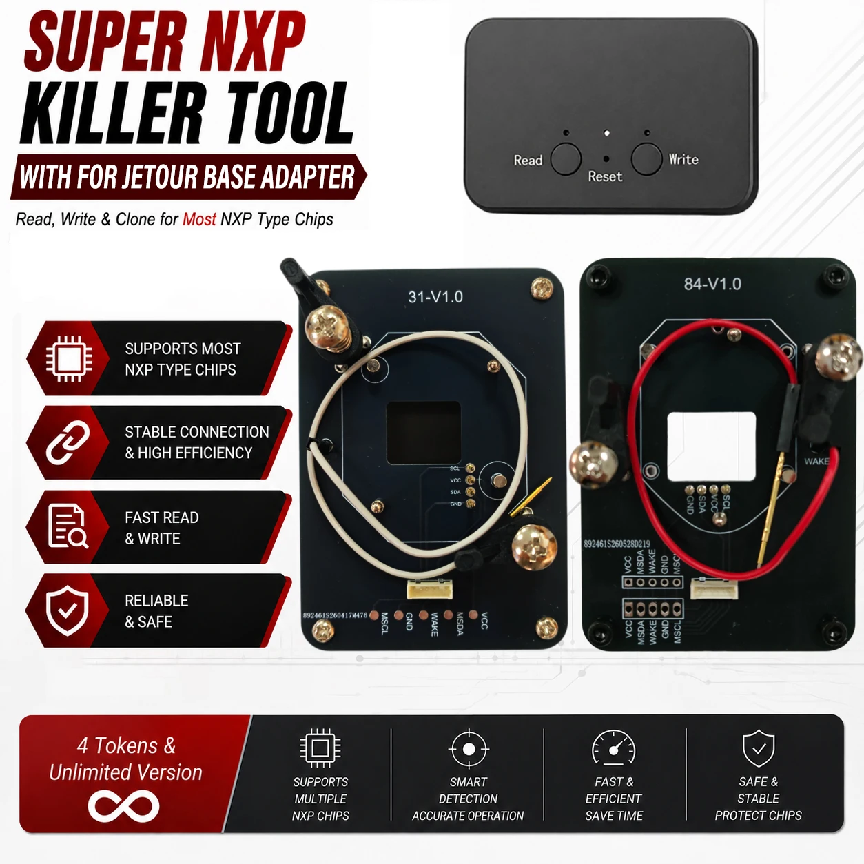 For Jetour Key All NXP-Chip Smart Keys Clones 4 Tokens&Unlimited Version Super NXP Killer Read Copy Device With Adapter Base