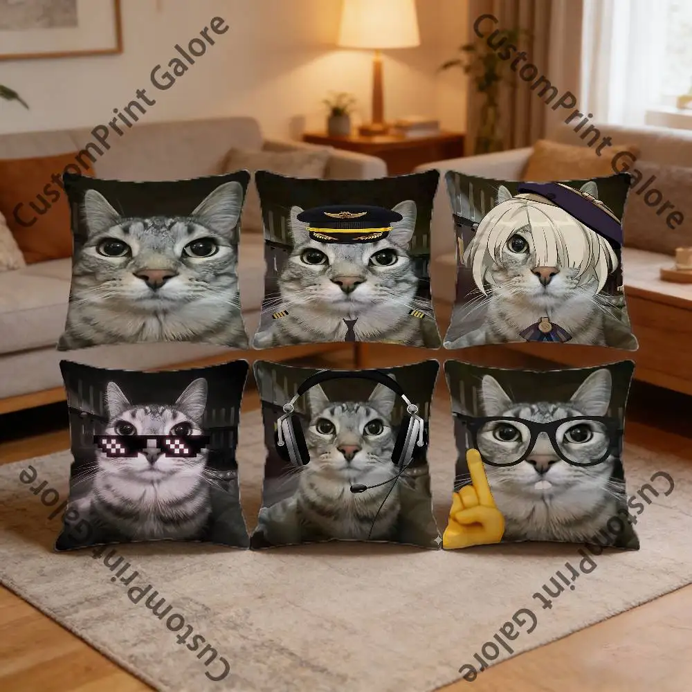 

Stare Cat Memes HD Print Square Pillow Cover Polyester Lightweight Customizable for Home Office Sofa Decor