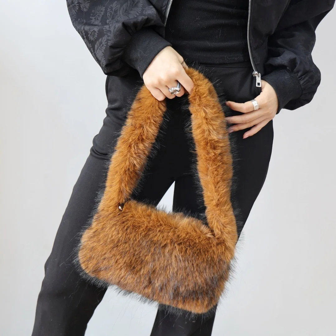 Herbst-Winter Plüsch-Handtasche Kleine Quadratische Schultertasche Kunstfell-Umhängetasche Accessoire – Detail 26
