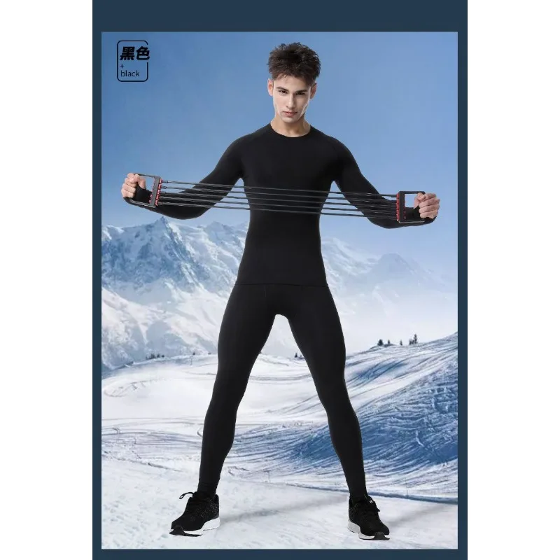

Мужской черный компрессионный топ с длинными рукавами и леггинсы, комплект спортивной одежды для фитнеса из 2 предметов