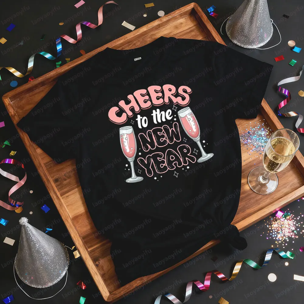 Saluti alla nuova camicia Felice anno nuovo Camicie da festa Famiglia abbinata per le vacanze Maglietta da donna Moda Casual Streetwear Top in cotone