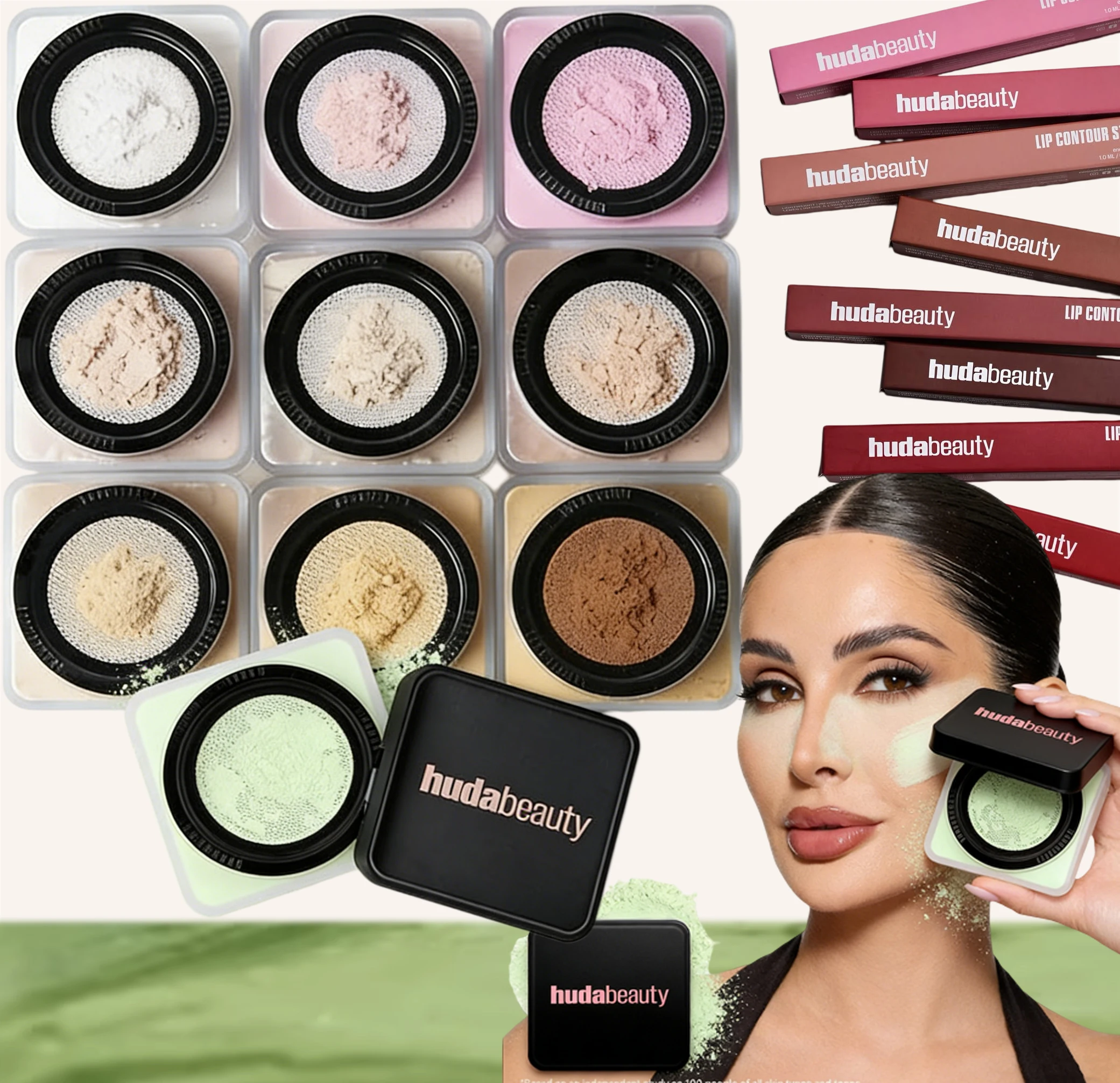 Poudre fixante libre pour le visage et les lèvres, gloss, eye-liner, blush, filtre, fond de teint liquide éclat doux avec Niacinamide de la marque BEAUTY