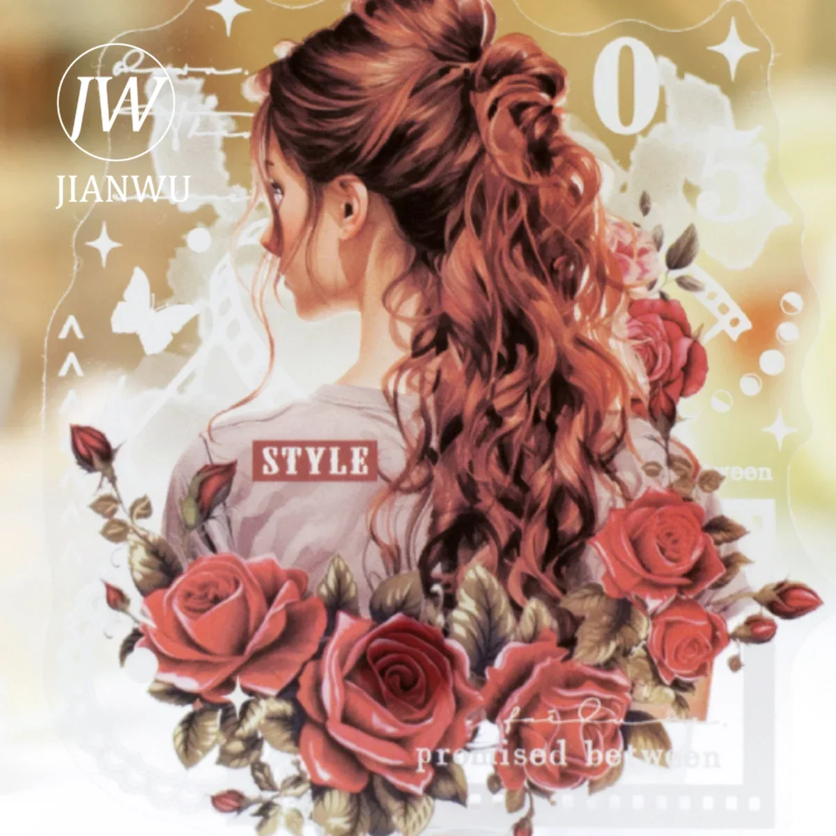 JIANWU Back Silhuette Series Vintage Character Flower Material Collage PET Sticker Creative DIY Journal Scrapbooking Stationery