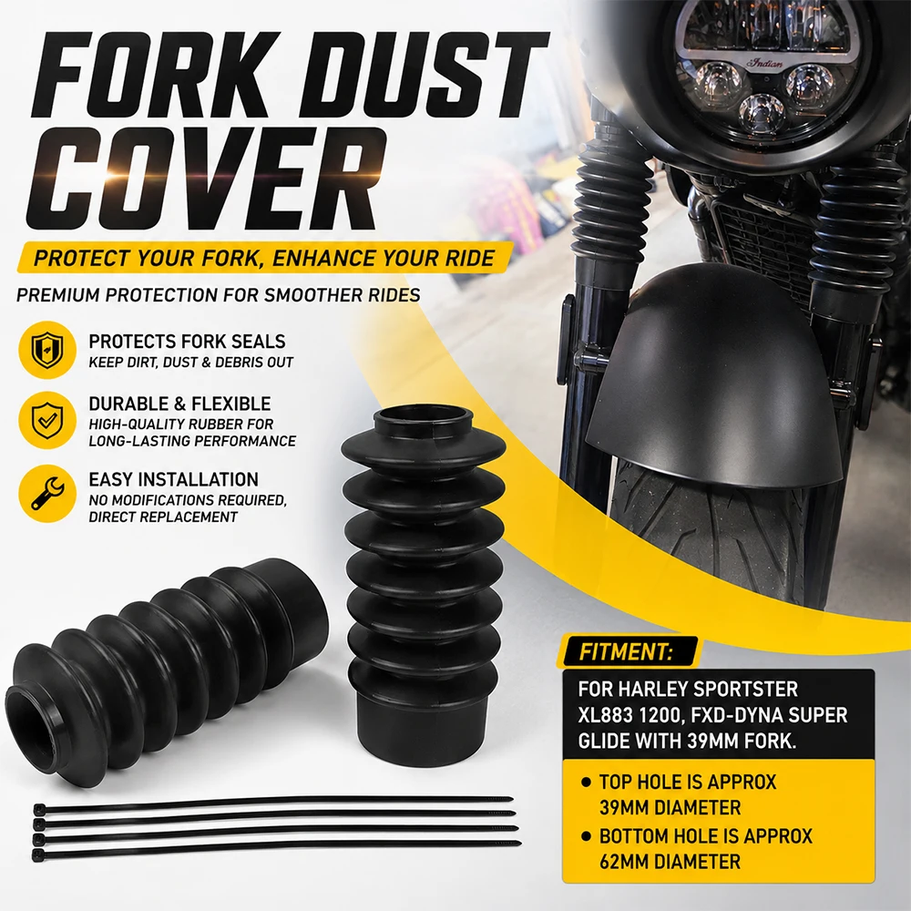 For Harley Sportster XL883 XL1200 FXD 2PCS 39mm Motorcycle Accessories Front Fork Dust Cover Gaiters Gators Rubber Long Boots