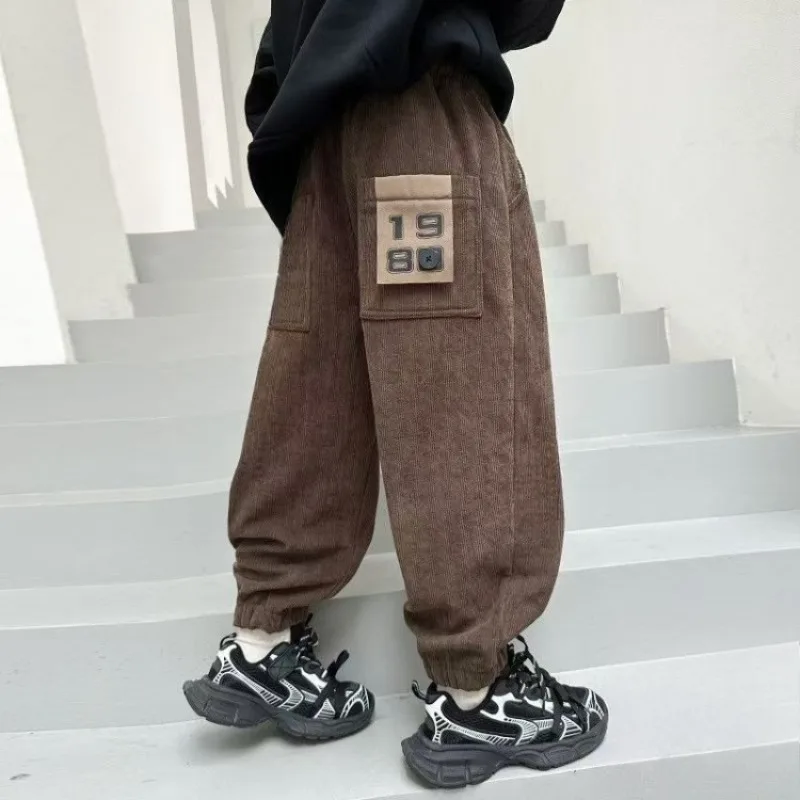 

2025 New Boys Autumn Winter Fleece-Lined Heavy-Duty Sweatpants Trendy Sports Casual Outdoor Wear for Big Kids