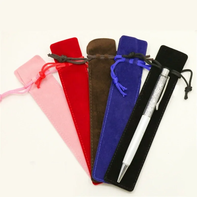 

652F 1 Piece Drawstring Pen Pouches Solid Color Single Ballpoint Pen Bag Case Sleeve Holder Student Gifts Pencil Bags