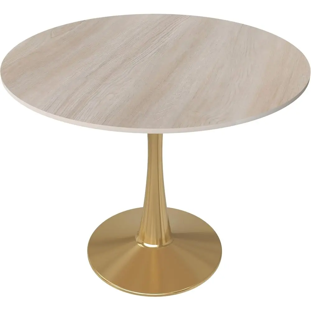 

31" Round Dining Table, Sintered Stone Top & Gold Pedestal Base -Century Caé Table