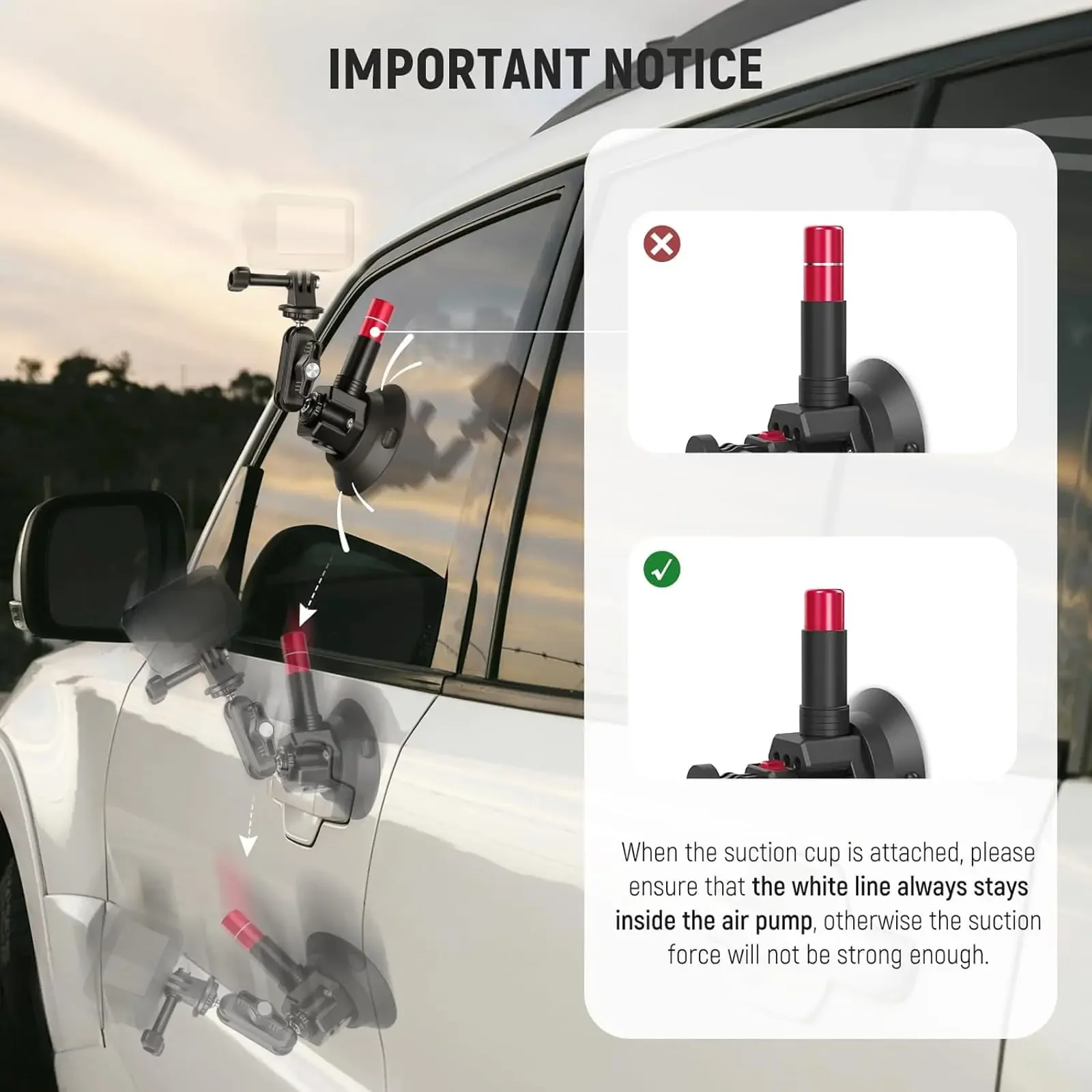 NEEWER  Car 3 Suction CupMount Kit w/ Extension Pole/Selfie Stick Outside Windshield Magic Arm for GoPro Insta360 Action Camera