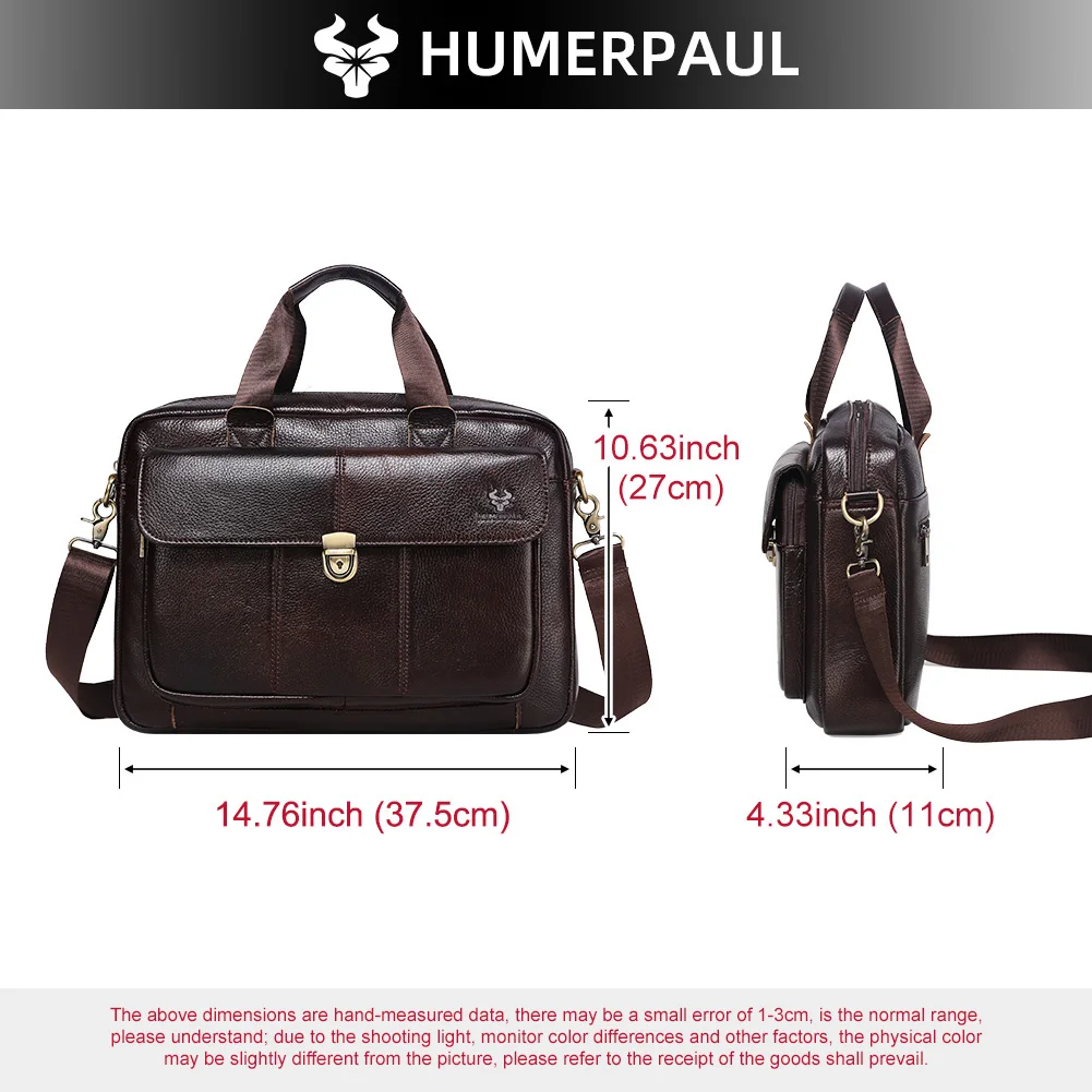 HUMERPAUL ผู้ชายหนังแท้ 15 นิ้วแล็ปท็อปกระเป๋าเอกสารกระเป๋าถือมัลติฟังก์ชั่ธุรกิจกระเป๋าสําหรับคอมพิวเตอร์ผู้ชาย Satchel กระเป๋า