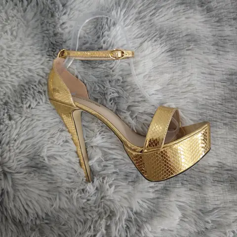 सेक्सी गोल्ड स्नेक प्रिंट महिलाओं के सैंडल खुले पैर की उंगलियां 14 सेमी फ्लैश हाई हील्स नाइटक्लब प्लेटफॉर्म पार्टी वेडिंग जैज़ डांस शूज़ बड़ा साइज़ 44 8 best sales सोने की ऊँची एड़ी - №7